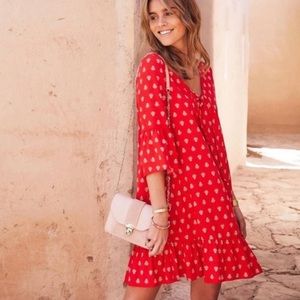 Sezane Red Printed Corset Tie Dress Flowy